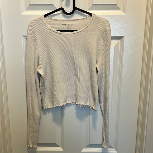 American Eagle Outfitters Tops - American Eagle Outfitters Cream Ribbed Long Sleeve Top